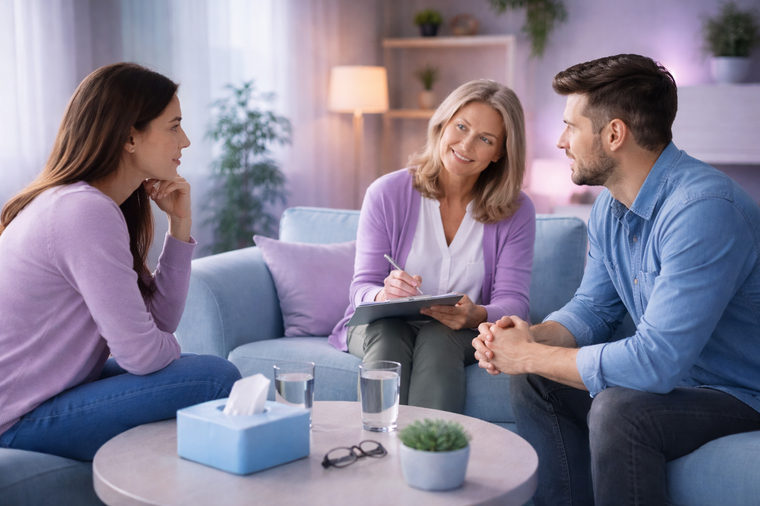 Illustration of a family sitting together and talking